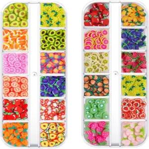 LJJCSFF 2박스 과일 슬라이스 용기 네일 아트 폴리머 클레이 참을 슬라임 과일에 추가 공급 액세서리 3D