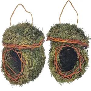 야외 정원 장식을 위한 2팩 그린 잔디 새집 걸이 새 둥지 야생 조류를 아늑한 휴식처 (약 3.5-4.5인치)