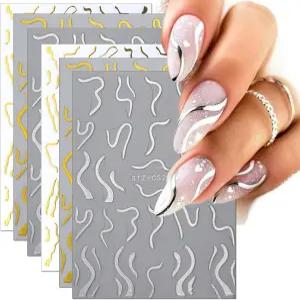 TailaiMei 6매 골든 라인 네일 스티커 DIY 장식용 3D 디자인 자가 접착 아트 데칼 (502개)