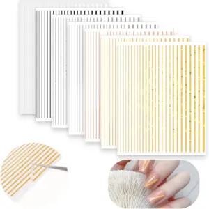 여성 DIY 프렌치 매니큐어를 위한 7장 라인 네일 아트 스티커 골드와 실버 메탈릭 스트라이핑