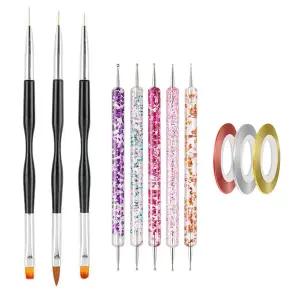 네일 아트 도구 도팅 펜 5개 브러시 및 라이너 3개 스트라이핑 테이프 라인 디자인