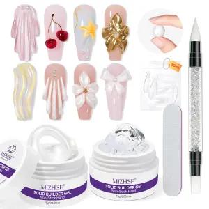 손톱 투명 및 펄 화이트 3D 네일 아트용 MIZHSE 솔리드 빌더 젤 패턴 조각용 듀얼 폼 실리콘 펜이 있는