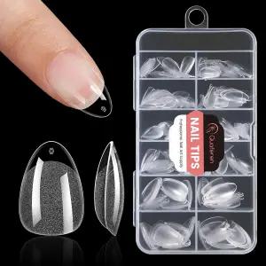 콰페렌 아몬드 네일 팁 엑스트라 쇼트 240개의 프리쉐이프 아크릴 페이크 모양 - 12사이즈 소프트 젤 풀