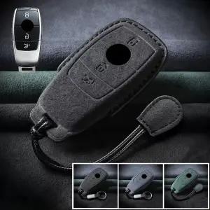 호환  스웨이드 가죽 자동차 키 포브 케이스 커버 메르세데스 A B C E S GLA GLB GLC GLE GLS CLA EQC
