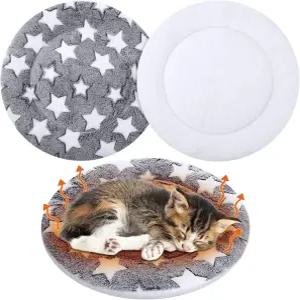 바이탈코지 2팩 자가 난방 고양이 패드 침대 세탁기 세탁 가능 열 애완동물 매트 리버서블 바디 보온 원형