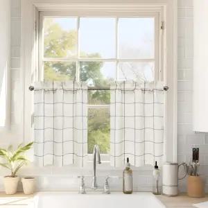 드트어웨이 주방 커튼 스트라이프 티어 린넨 쇼트 창유리 패널 카페 거실 욕실용 24인치 길이 크리스 농가