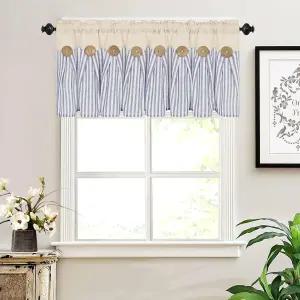 BLEUM CADE 코튼 린넨 농가 주방 밸런스 커튼 보호 러스틱 버튼 내추럴/블루 스트라이프 컬러 블록 윈도우
