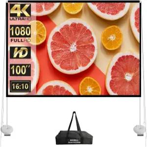 스탠드 100인치 야외 프로젝터 스크린 휴대용 프로젝션 16 10 4K HD 영화 가정용 뒷마당 극장용 캐리백