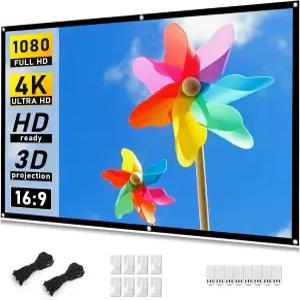 타오티크 프로젝터 화면 72인치 영화 16 9 HD 접이식 및 휴대용 주름 방지 실내외 프로젝션 양면 비디오