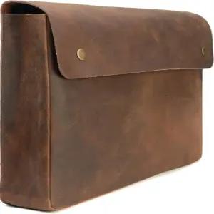 탈부착 가능한 스트랩이 있는 WANANDING 정품 풀 그레인 가죽 폴더 - 수공예 폴리오 문서 정리함 남녀용