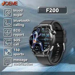 호환  JOEME 안드로이드 IOS용 블루투스 통화 혈당 스마트 워치 F200 ECG 스마트 워치 es 1.55 인치 HD 스