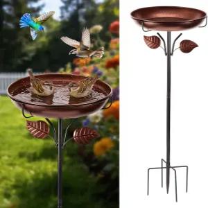 야외용 금속 조류 목욕 내후성 분리형 레트로 브론즈 정원 장식 40인치 높이 강화 브래킷 뒷마당 파티오
