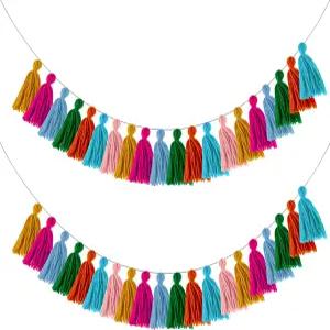 교실 사무실 생일 파티 결혼식 침실 장식(4인치 태슬)을 위한 보호 태슬 배너 무지개 벽걸이 컬러풀 프린지