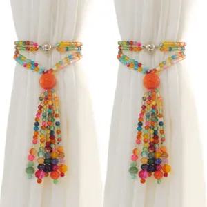 마그네틱 커튼 타이백 2팩 컬러풀한 게이트 태슬 드레이퍼 홀드백 홈 오피스 장식용 보호 타이즈