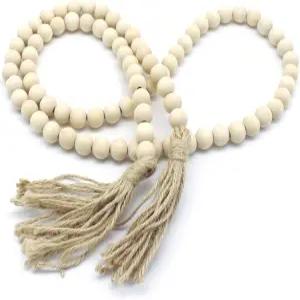 CVHOMEDECO. 타셀 농가의 소박한 나무 기도문이 있는 구슬 화환. 홈 페스티벌 장식을 위한 장식용 줄