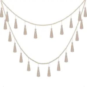 자닌카 보호 마크라메 태셀 갈랜드 교실 장식 나무 구슬 화환 9.8피트 배너와 벽걸이 배너 농가 호머러스틱