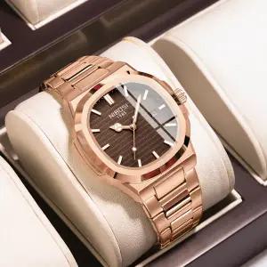 호환  니보시 최고급 명품 남성 시계 스테인리스 스틸 쿼츠 시계 남성용 방수 스포츠 남성용 렐로지오 마스