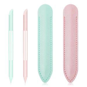 가죽 케이스가 있는 2 PCS 유리 푸셔 듀얼 엔드 스틱 크리스탈 파일 손톱 및 관리용 도구