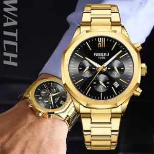 호환  NIBOSI 럭셔리 남성 쿼츠 시계 스테인레스 스틸 크로노 그래프 남성용 빛나는 시계 스포츠 relogios