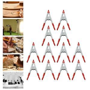 12개 4인치 100mm 금속 헤비 듀티 스프링 클램프 목공 도구 클립 악어 빨간색 플라스틱 팁
