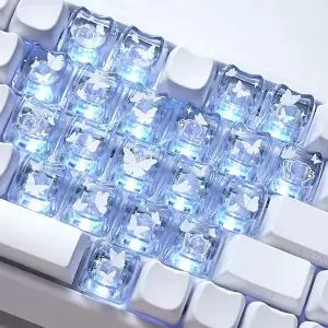 호환  MOA 나비 고양이 모양 투명 PC 소재 흰색 분홍색 검정색 파란색 투명 키캡 식 키보드용
