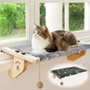 AceOrbit 3개 나무 고양이 창문 농어 장난감이 있는 어두운 접이식 해먹 시트의 빛 부드러운 플란넬 침대