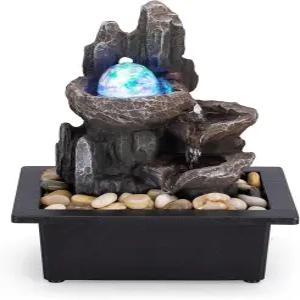 홈 오피스 장식용 테이블탑 분수 회전 볼 바위 폭포 사무실 분수에는 다채로운 조명과 롤링 볼로 장식된