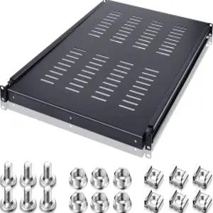 Hortsun 1U 조절식 랙 마운트 선반 통풍형 서버 서랍 175파운드 27.5~38인치 장착 깊이 블랭킹 패널 키트