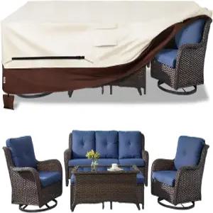 하시 파티오 가구 커버 야외 방수 600D 직사각형 헤비 듀티 테이블 식탁 및 의자 범용 111 L x 74 W 28