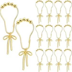 Maxdot 12개 골드 보우 매듭 샤워 커튼 후크 방청 금속 장식 행거 욕실 침실 거실 장식용 벌크 글라이드 링