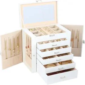 여성용 BOOVO 주얼리 박스 거울이 있는 6겹 대형 정리함 잠금 장치가 다기능 보관함 서랍이 5개 목걸이