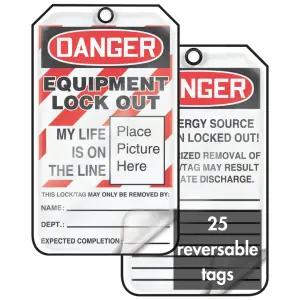 어큐폼 락아웃 태그 팩 25 위험 장비 마이 라이프가 가동 중입니다 미국산 OSHA 준수 찢어짐 및 방수 자가