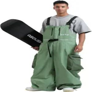 GSOU 스노우 배기 스노보드 턱받이 여성 남성 스키 팬츠 루즈핏 오버롤 보온 겨울 아웃도어 스포츠웨어