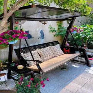 야외 테라스 흔들 의자 정원 휴식 인테리어 마당