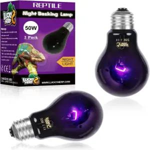 럭키 HERP 파충류 열 램프 50W 2팩 야간 전구 및 양서류 수염 용 도마뱀 뱀 거북이 카멜레온을 위한 스팟