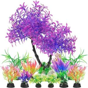아쿠아닛 인공 수족관 식물 어항 보라색 나무 장식 세트 플라스틱 액세서리 11개