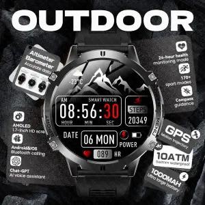 호환  2026 남성 야외 GPS 스마트 시계 고도계 기압계 나침반 1000mAh 배터리 블루투스 통화 방수 X-스포츠