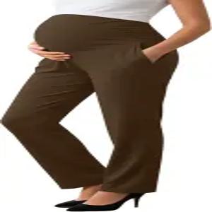 스위티위 여성 임산부 바지 배 위 임신복 업무용 신축성 있는 스트레이트 드레스 주머니 포함