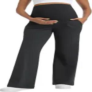 직장용 푸컴 임산부 바지 넓은 다리 신축성 드레스 임신 비즈니스 캐주얼 주머니 포함