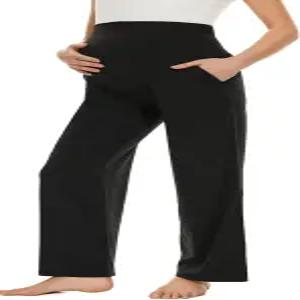 에코버스 여성 임산부 와이드/스트레이트 다용도 편안한 팔라초 라운지 팬츠 신축성 있는 임신 바지 주머니