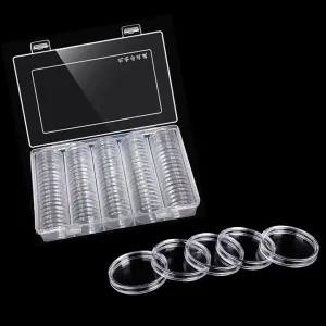 쿼터용 MUDOR 25mm 동전 홀더 케이스가 포함된 100피스 캡슐 수거용 보관 케이스 박스 수거 용품