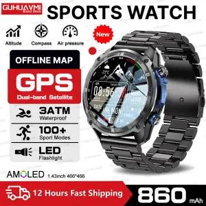 호환  TANK 466466 HD 스크린 스마트 워치 남성용 군용 등급 GPS 오프라인 지도 860mAh 나침반 항상 블루투