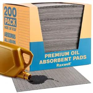 락스웰 오일 흡수 패드 200팩 ？ 16인치 x 18인치 헤비 듀티 유출 8층 폴로필렌 딤플 및 천공된 범용 시트