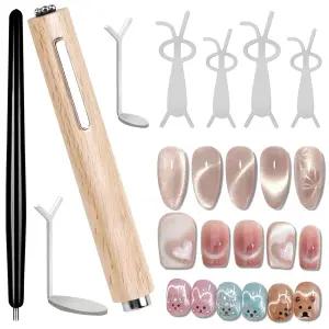 8Pcs 3 in 1 고양이 눈 네일 자석 도구 세트 나무 손잡이 하트 토끼 모양 펜 다기능 젤 폴란드 가정용 DIY