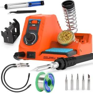 온도 조절 기능이 있는 오렌지색 EZTOOL 926LED V3 보급형 60W 납땜 스테이션 언 키트에는 헬핑 핸즈 무연