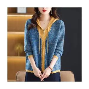 여성 트렌디 아이템 가디건 후드 가을옷 투피스 배색 니트 카디건 상의 가을 겨울 스웨터 HT4