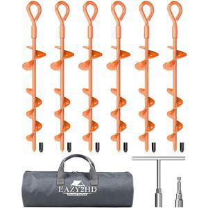 이지2hD 6팩 텐트 스테이킹 헤비 듀티, 15인치 접지 앵커 나사 고정, 너트 및 도구가 있는 금속 강풍 트램펄린 스테이킹, 캠핑용 스파이럴 키트, 헛간, 스윙 세트, 캐노피, 자동차 포트