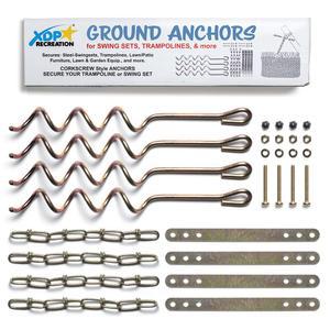 금속 접지 앵커 키트 - 4pcs 오거 스타일 12 3/4인치 ea. 모든 하드웨어 포함. 조립이 쉽고 튼튼하며 내구성이 뛰어납니다. 뒷마당 그네 세트, 트램폴린, 야드 가구, XDP 레크리에이션, 미국 회사 제공