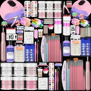 액체 모노머가 포함된 아크릴 네일 키트 6가지 색상 글리터 파우더 UV 램프 모든 용품이 초보자용 흰색