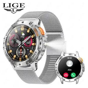 호환  LIGE 530mAh 대용량 배터리 아웃도어 스마트워치 남성용 BT 통화 스포츠 피트니스 팔찌 플래시라이트